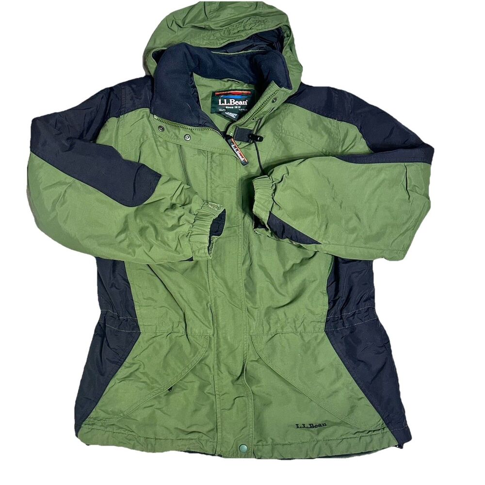 Vintage LL BEAN Hooded Parka Women's Small Thinsulate Green Black Winter Coat
